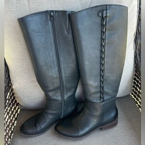 Lucky Brand Black Tall Leather-like Wide-Calf Boots women’s size 7.5